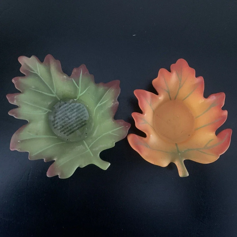 PartyLite Whispering Leaves Candle Holders Fall Autumn 6 Pieces Bisque oak maple